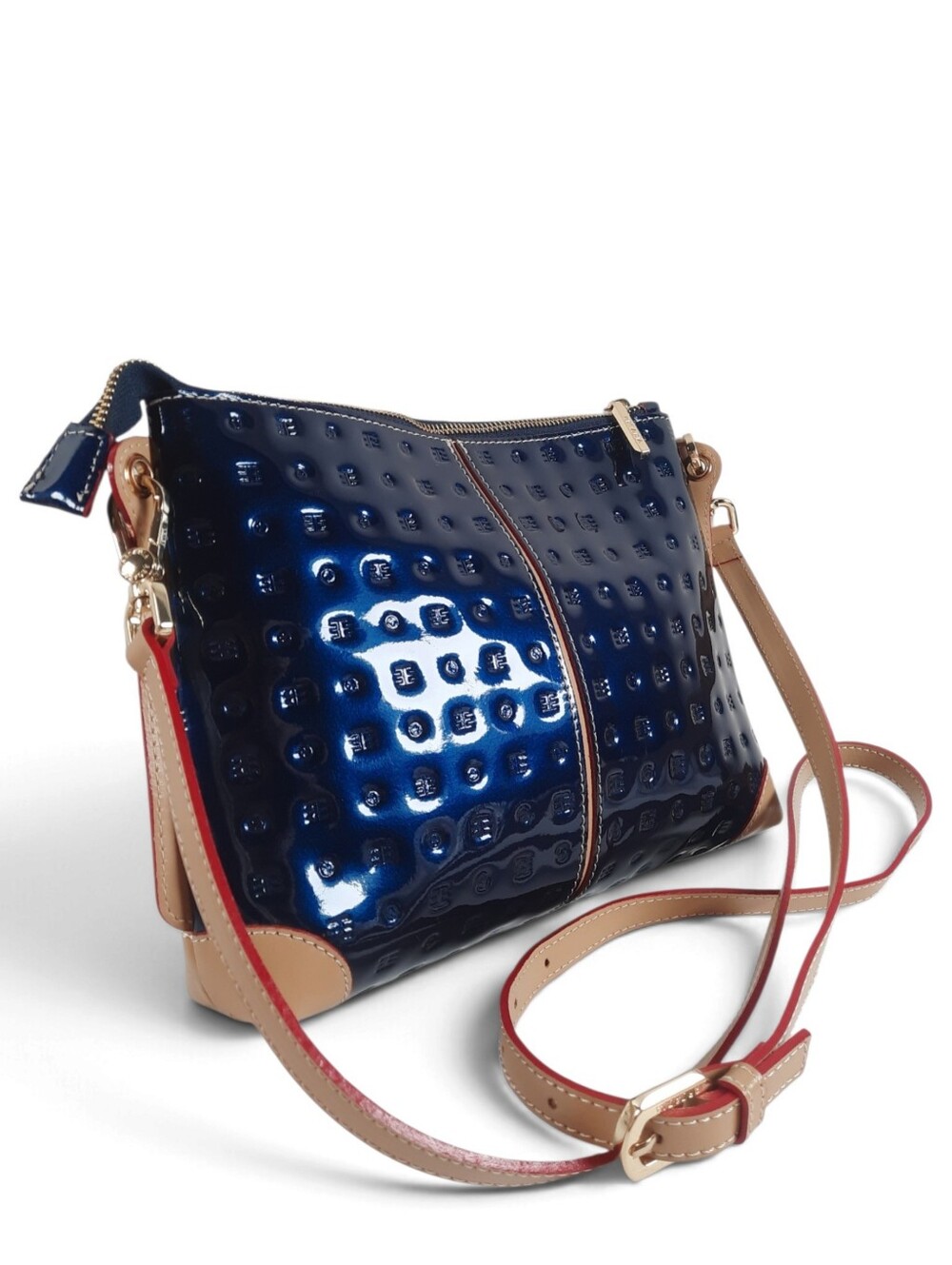 ARCADIA Handcrafted Italy Blue Patent Leather Crossbody Gherardini Monogram Logo